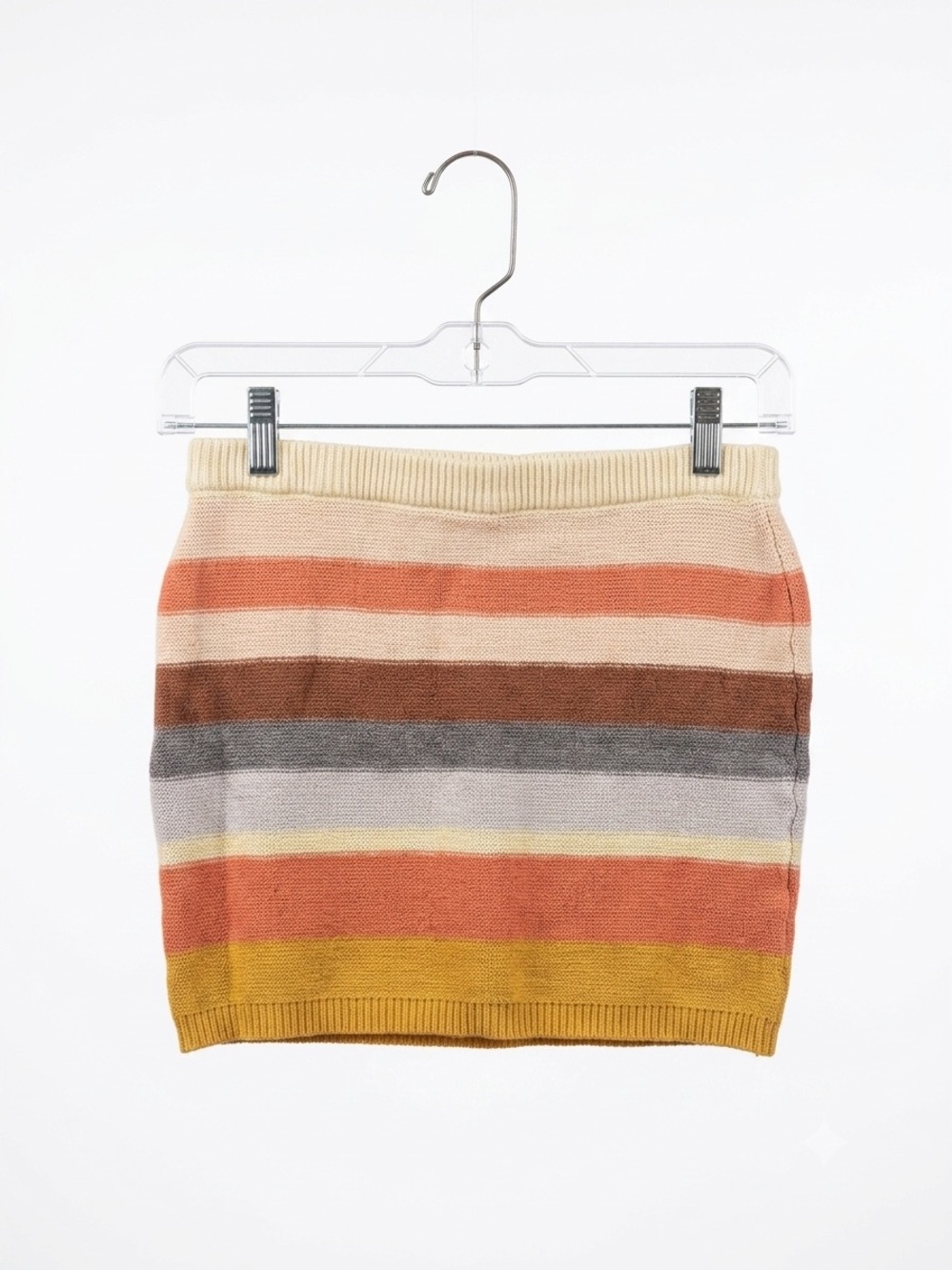 Striped Knit Mini Skirt in Cream, Rust & Mustard